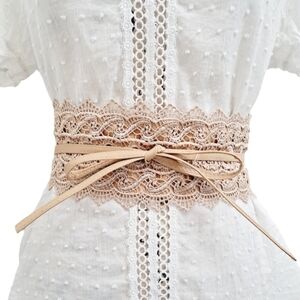 Corset crochet Lace tan boho waist belt Wide Obi faux leather Feminine Dainty
